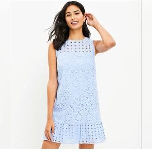 NWT Loft Dress Eyelet Flounce Shift Dress Baby‎ Blue 4
